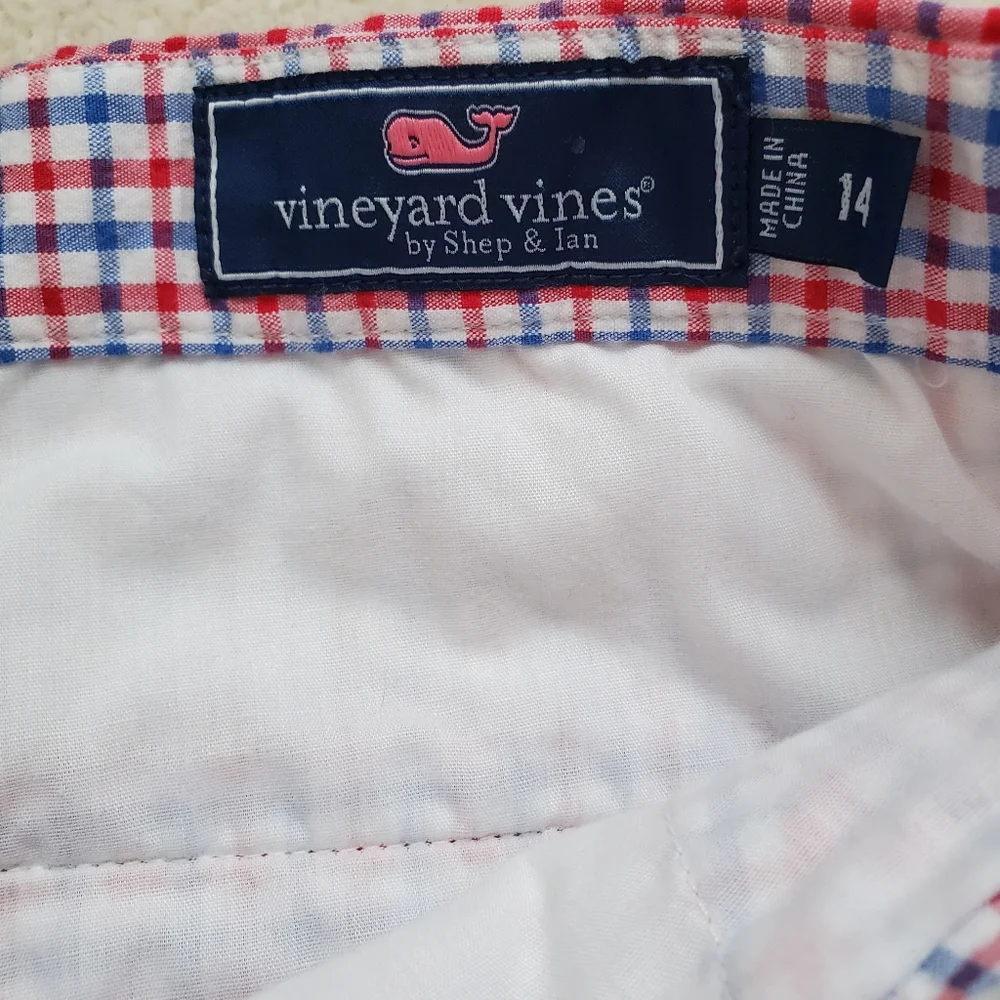 SOLD Vineyard Vines Boys Red, White And Blue Gingham Seersucker Shorts sz14 - Picture 3 of 16